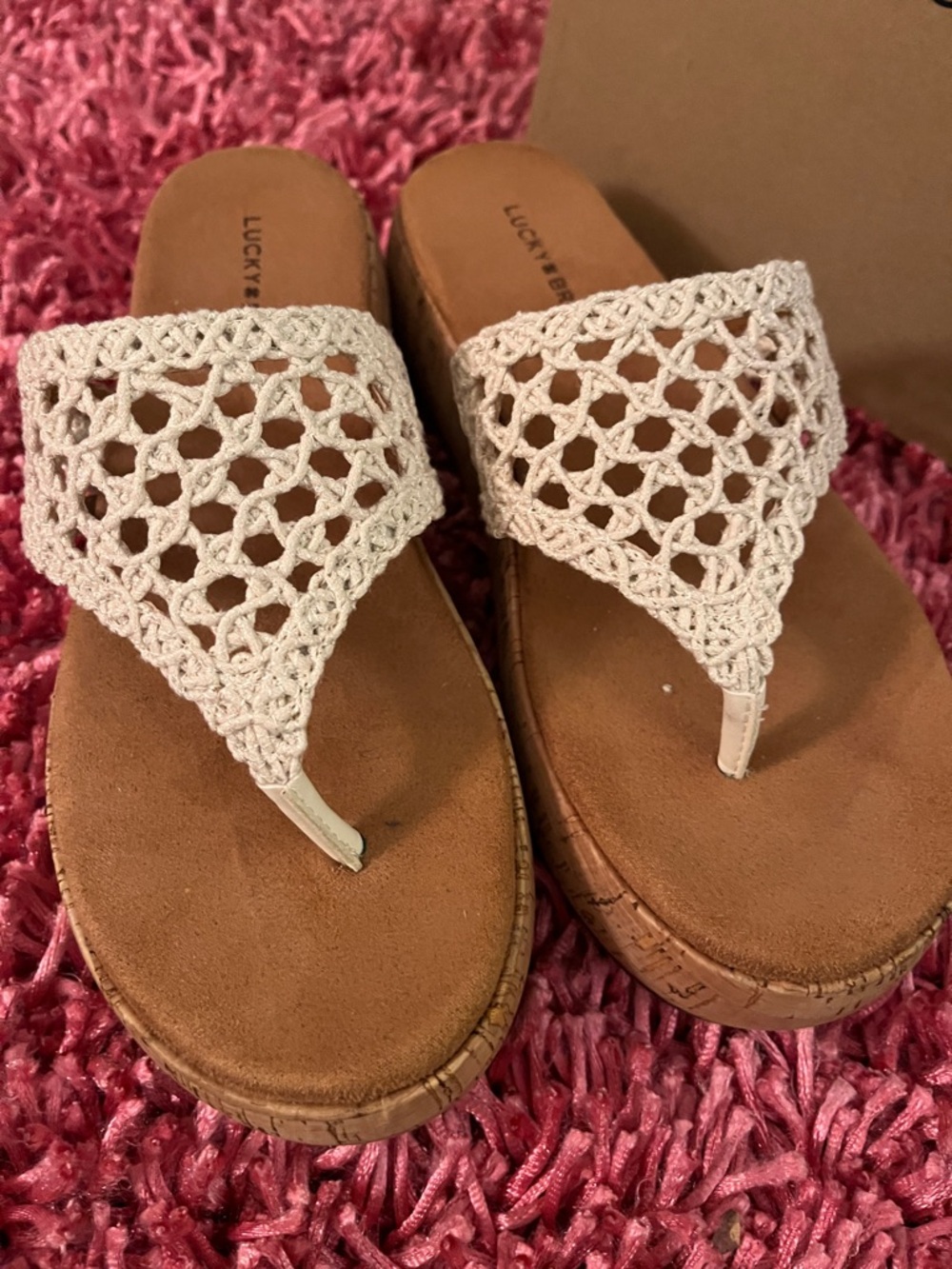 Lucky Brand Cream Crochet Platform Thong Sandals